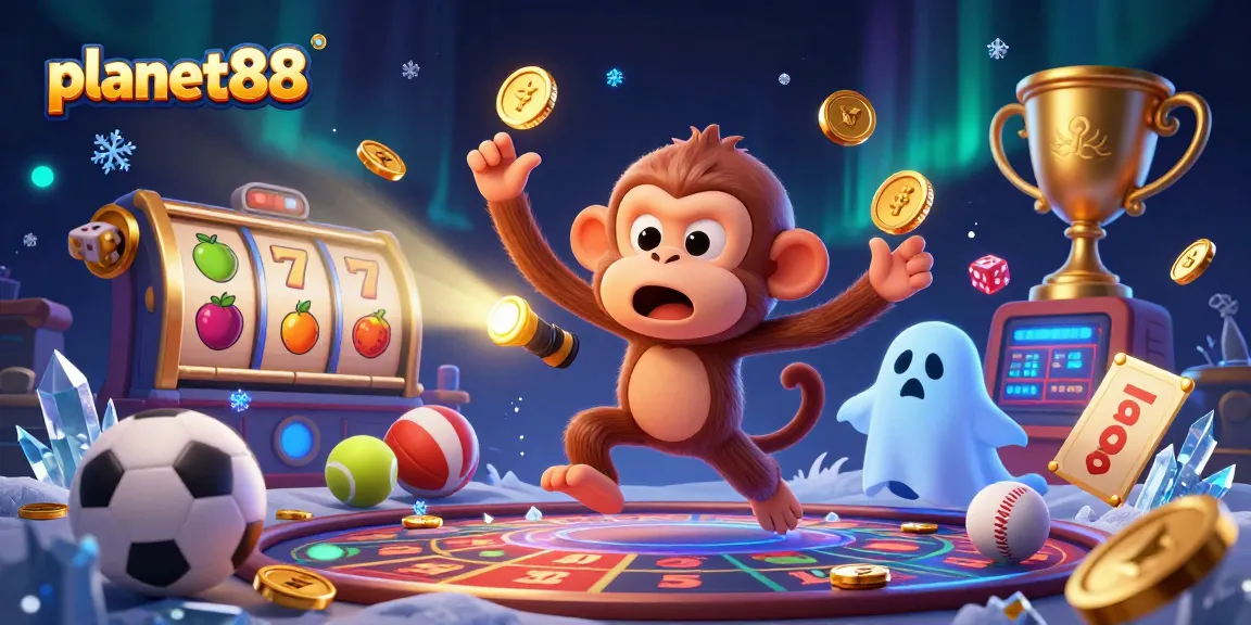 Experience the electrifying adventures of planet88 with a mischievous monkey juggling golden casino treasures!