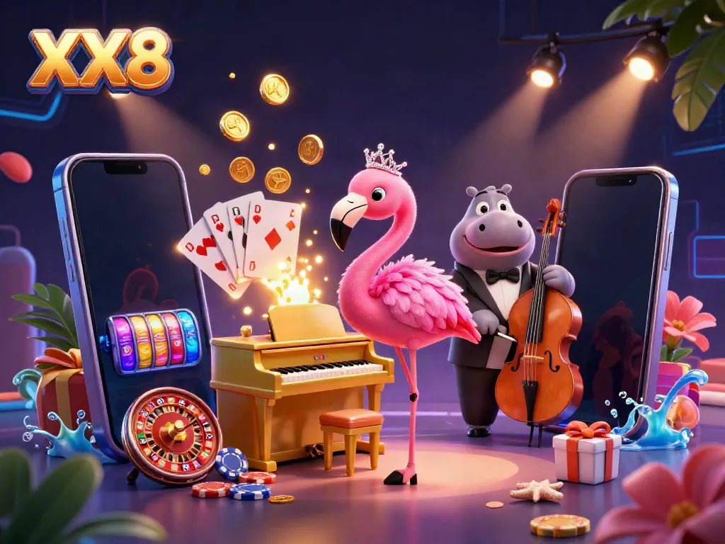 Experience the thrill of XX8 with a vibrant casino scene featuring dynamic characters and engaging game elements.
