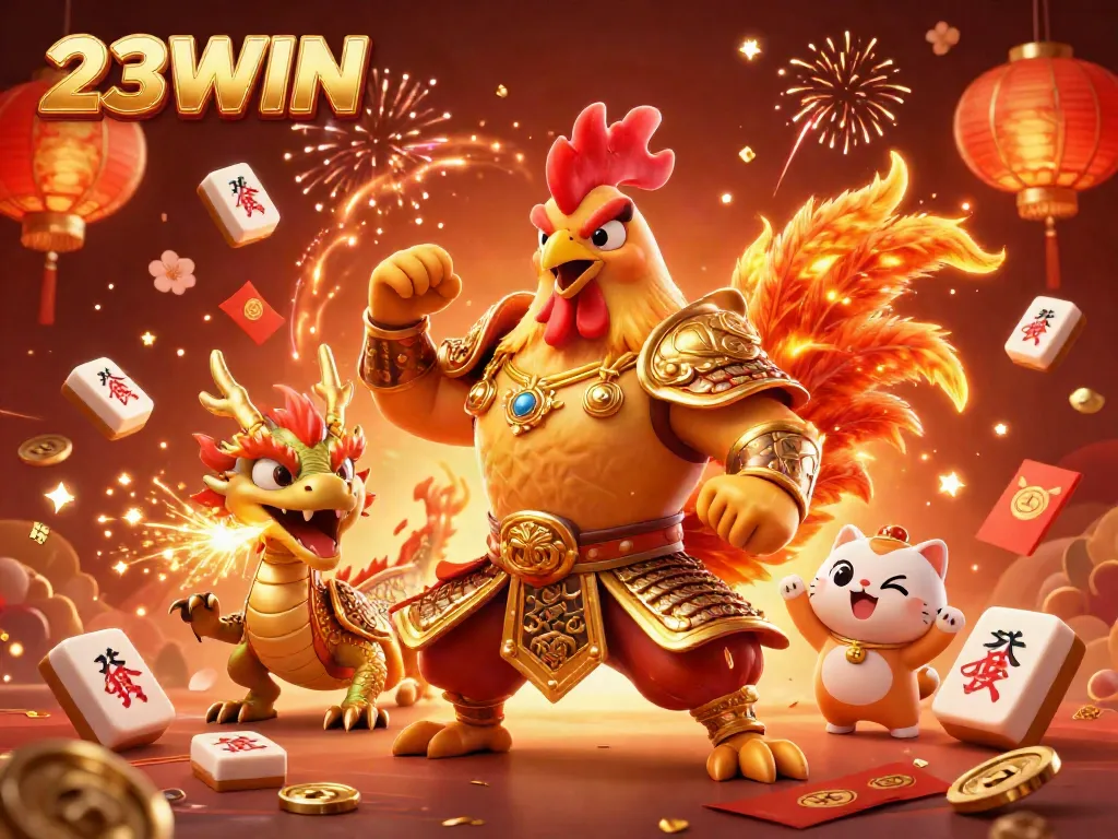 Engage with thrilling gameplay at 23WIN featuring dynamic characters celebrating with casino motifs.