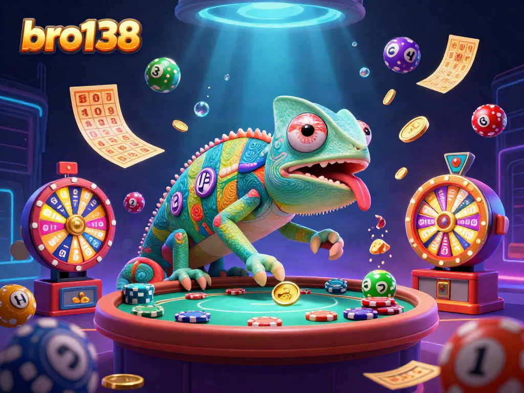 Experience the vibrant excitement of bro138 with a dynamic casino scene filled with colorful elements.