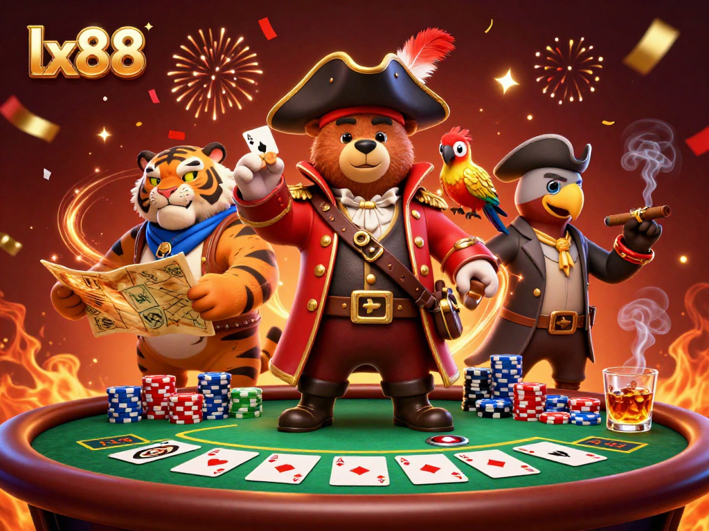 Engage in thrilling gaming at lx88 with vibrant characters and dynamic casino elements.