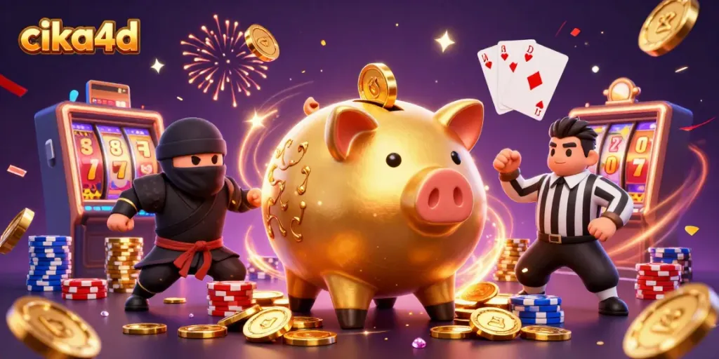 Experience thrilling casino action with cika4d's dynamic 3D illustration featuring vibrant gaming elements.