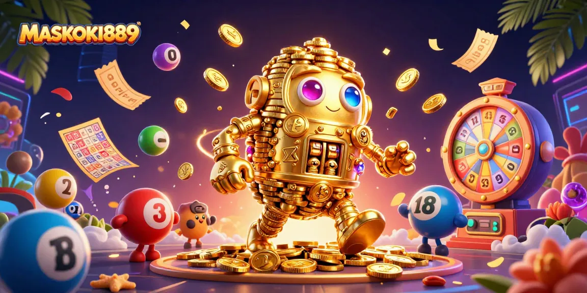 Experience thrilling gameplay with MASKOKI889 in this vibrant 3D casino illustration.