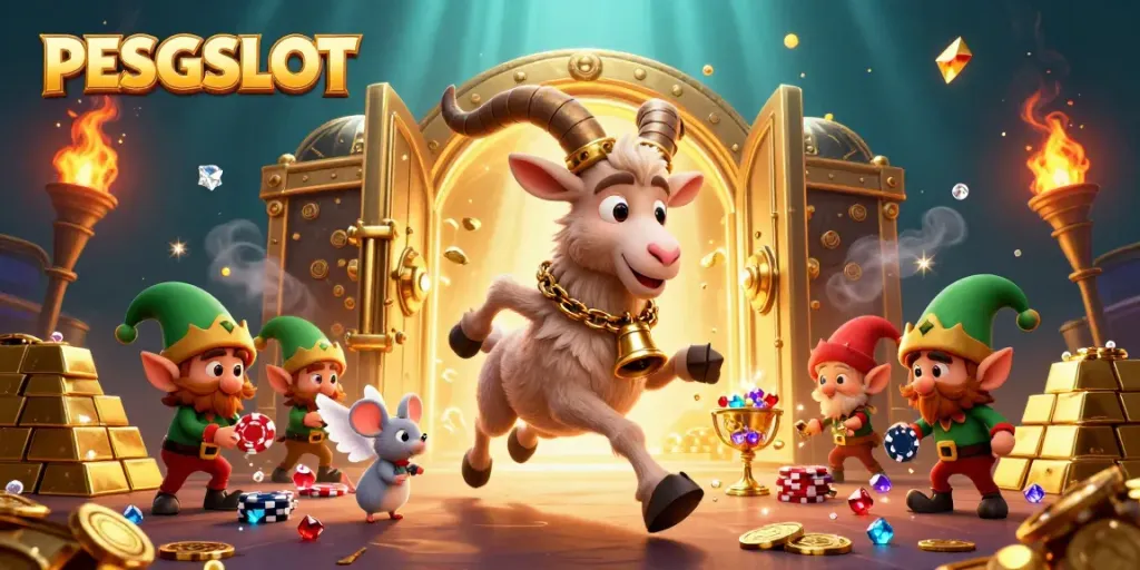 Gambaran ilustrasi 3D dari PESGSLOT dengan Krampus dan karakter kasino yang penuh detail