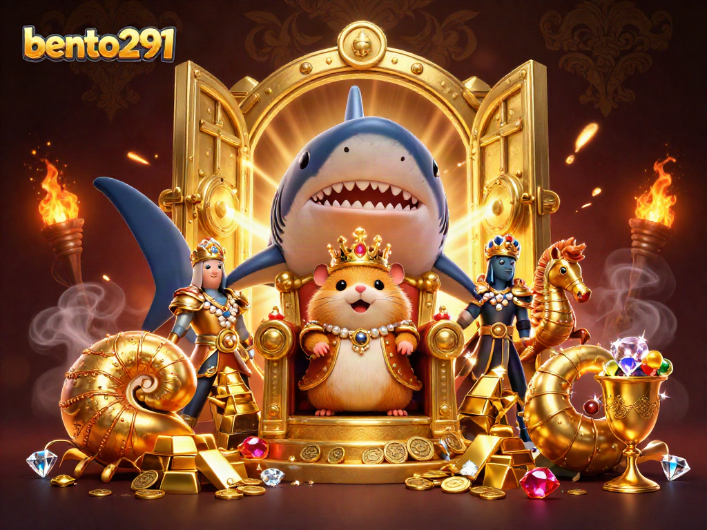 Engage with bento291 while experiencing a vibrant casino scene featuring a golden hamster king and treasures.