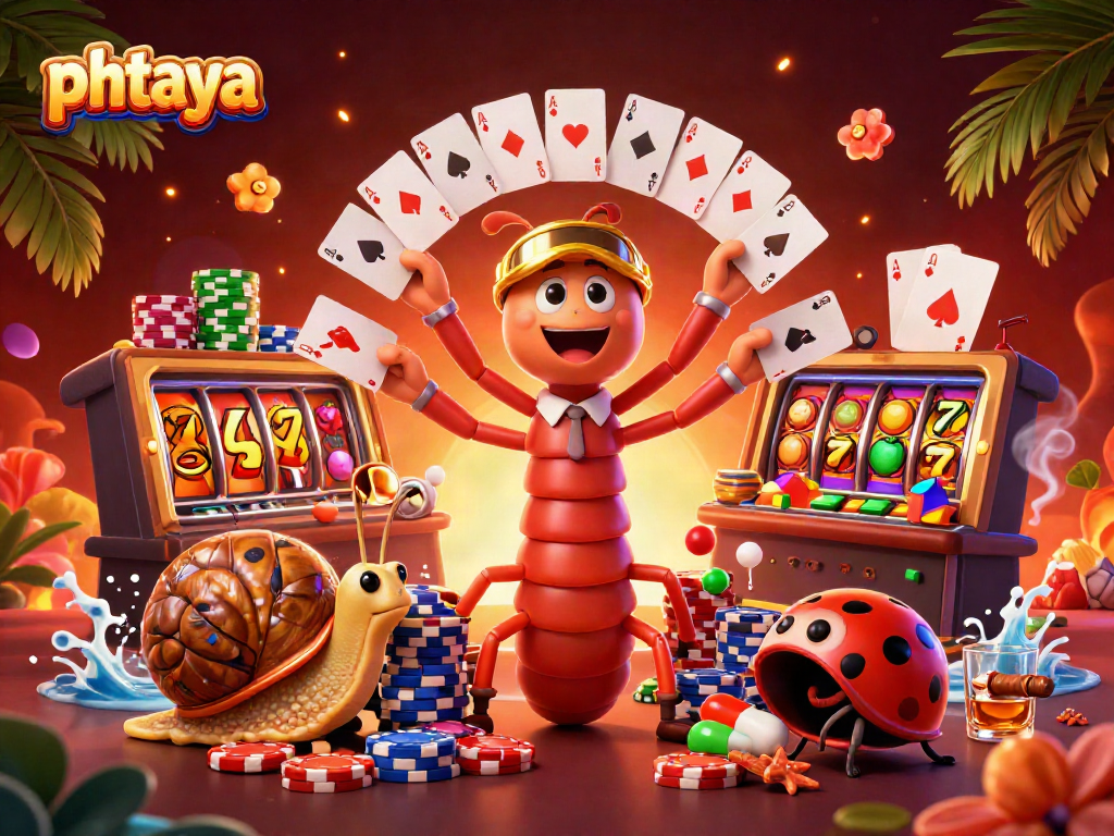 PHTAYA showcases a vibrant slot gaming scene with engaging characters and colorful elements at a casino.