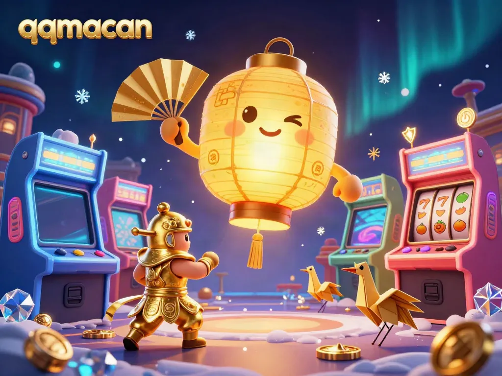 Experience thrilling gameplay in the luminous qqmacan casino scene with vibrant characters and game elements.
