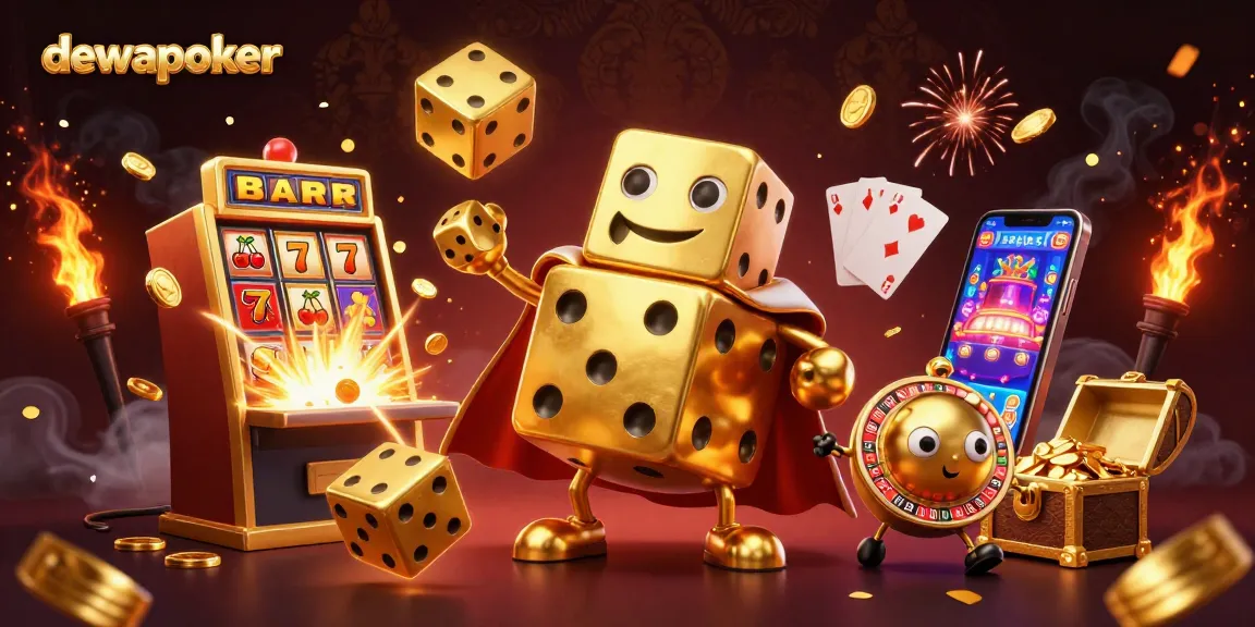 Engage in thrilling gameplay with dewapoker, featuring dynamic golden dice and vibrant casino elements.