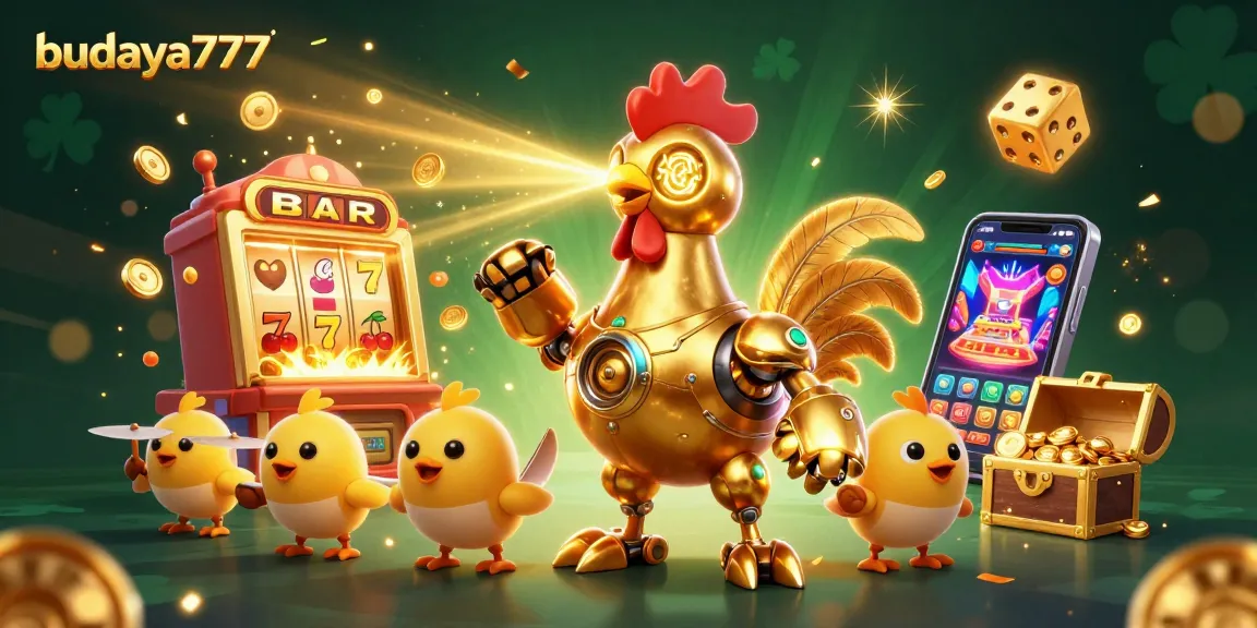 Rasakan keseruan bertaruh di budaya777 dengan slot mesin jackpot dan robot ayam emas futuristik.