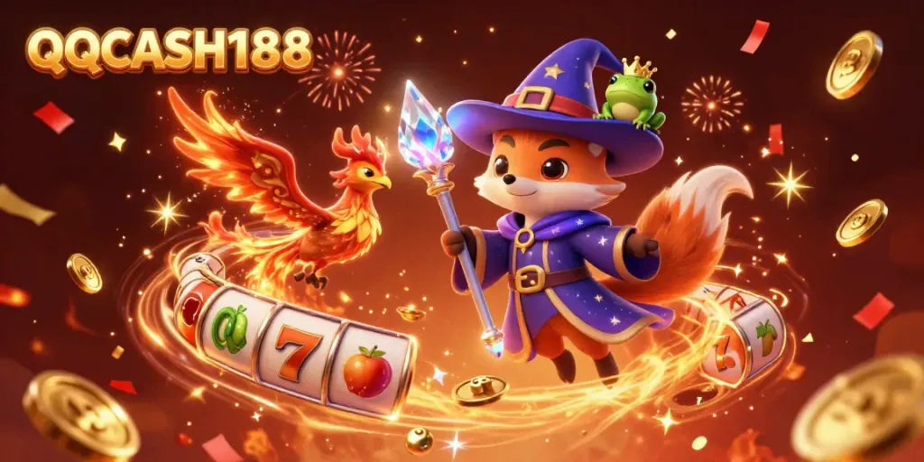Experience thrilling gameplay at QQCASH188 with vivid slot symbols and enchanting characters.