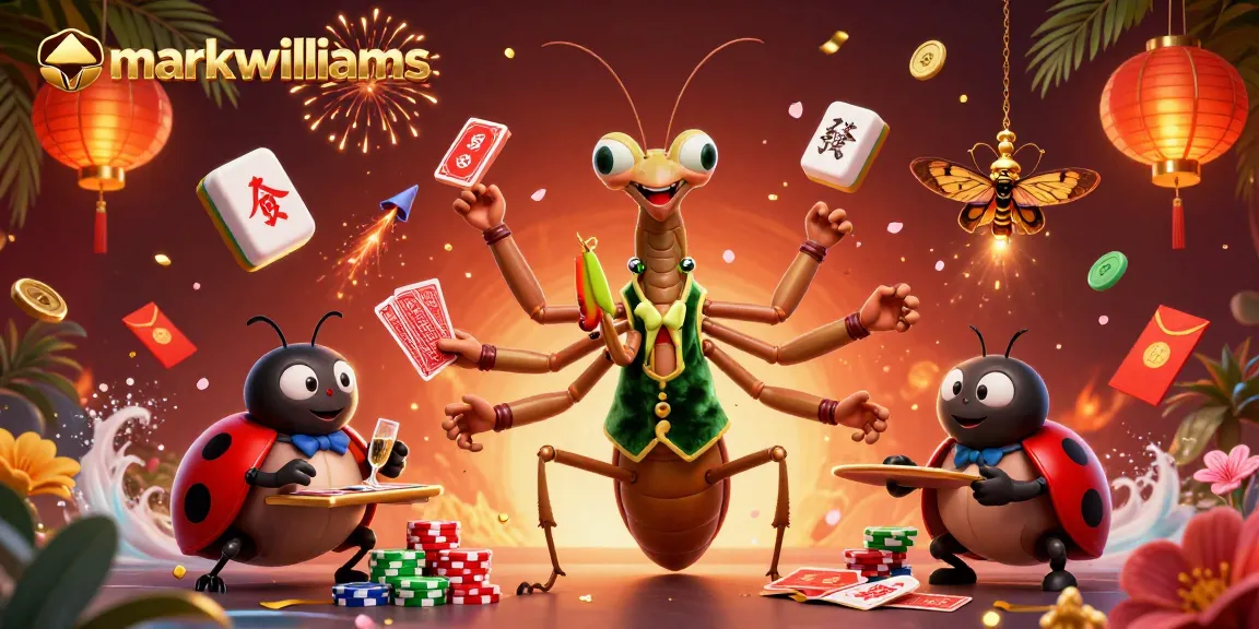 Engage with markwwilliams at the vibrant casino scene capturing a praying mantis card sharp and ladybug pit boss.