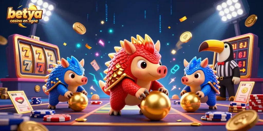 Experience the excitement of betya casino en ligne with vibrant pangolins, slots, and animated gaming elements.