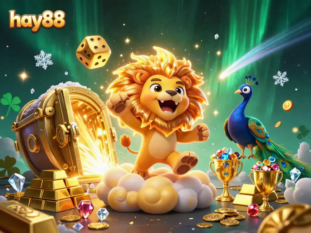 Join the thrilling action at hay88, where a 3D sun lion and golden dice bring excitement to the gaming experience.