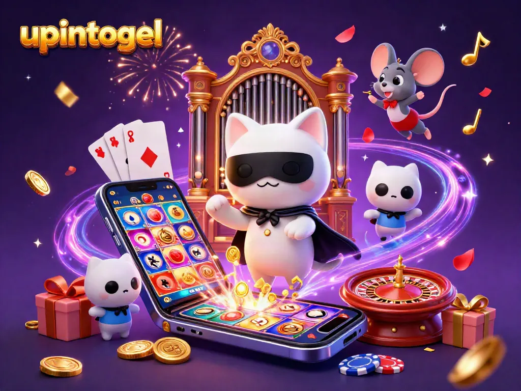 Nikmati pengalaman bermain upintogel dengan ilustrasi kreatif yang menggambarkan suasana kasino yang megah.