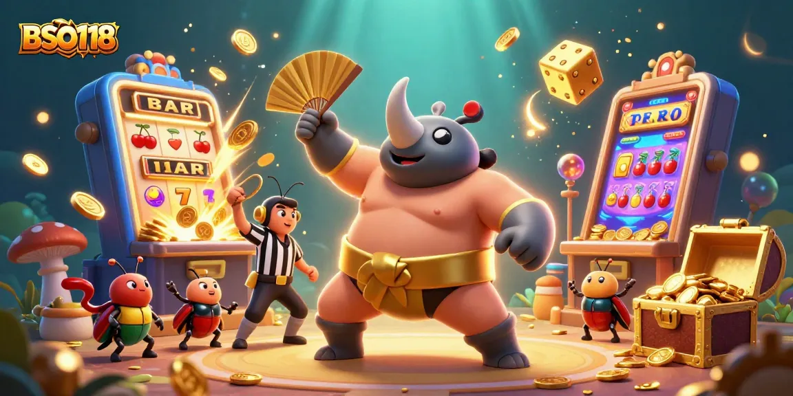 Experience the BSO118 slot excitement with a playful 3D beetle showdown and jackpot bursting coins.