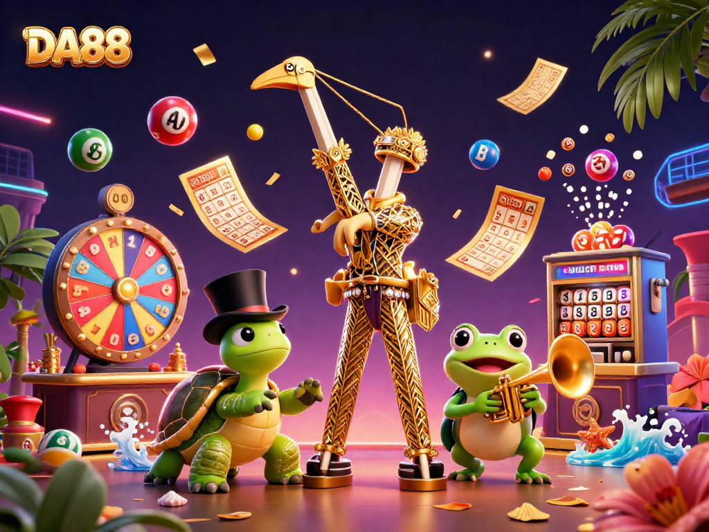 Experience thrilling gaming at DA88 with vibrant lottery elements and lively characters.