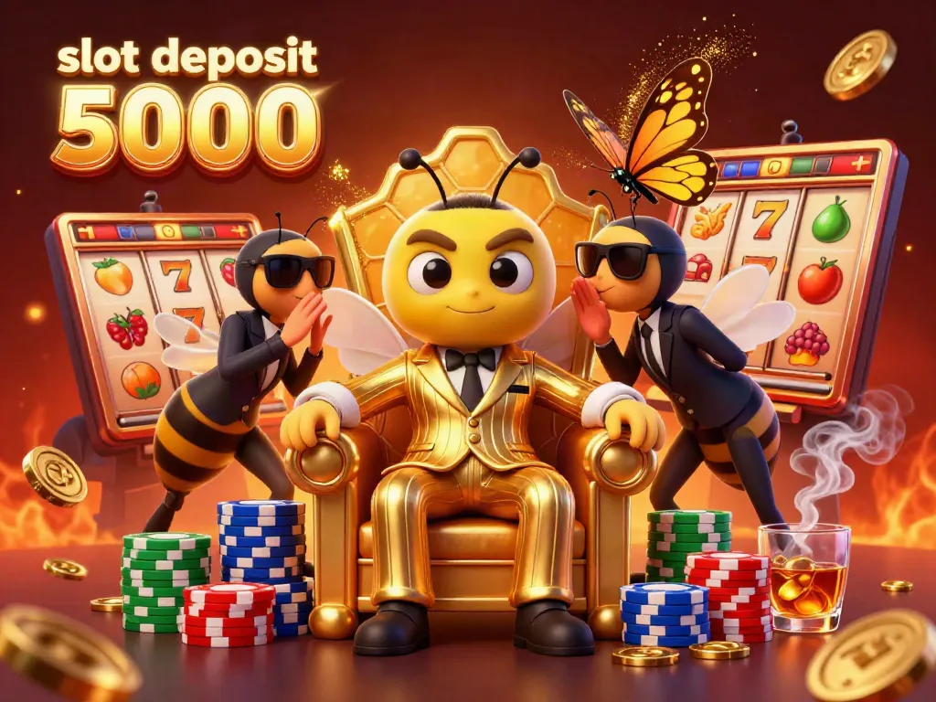Experience high-stakes excitement with slot deposit 5000 featuring vibrant slot reels and animated characters.