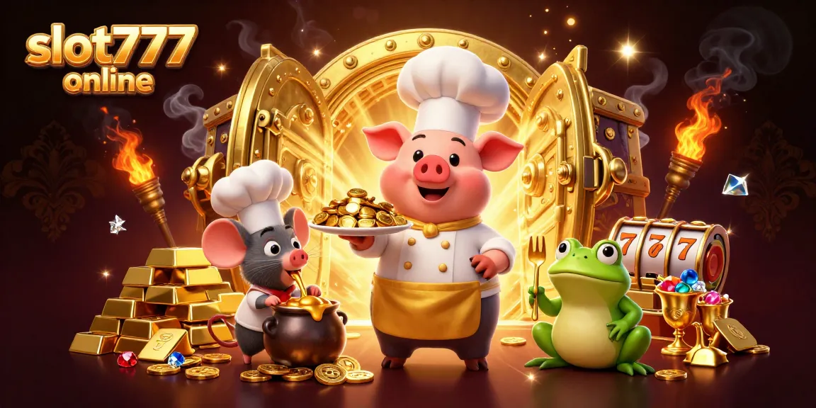 Experience the thrill of slot777 online with a vibrant scene featuring 3D characters and rich casino elements.