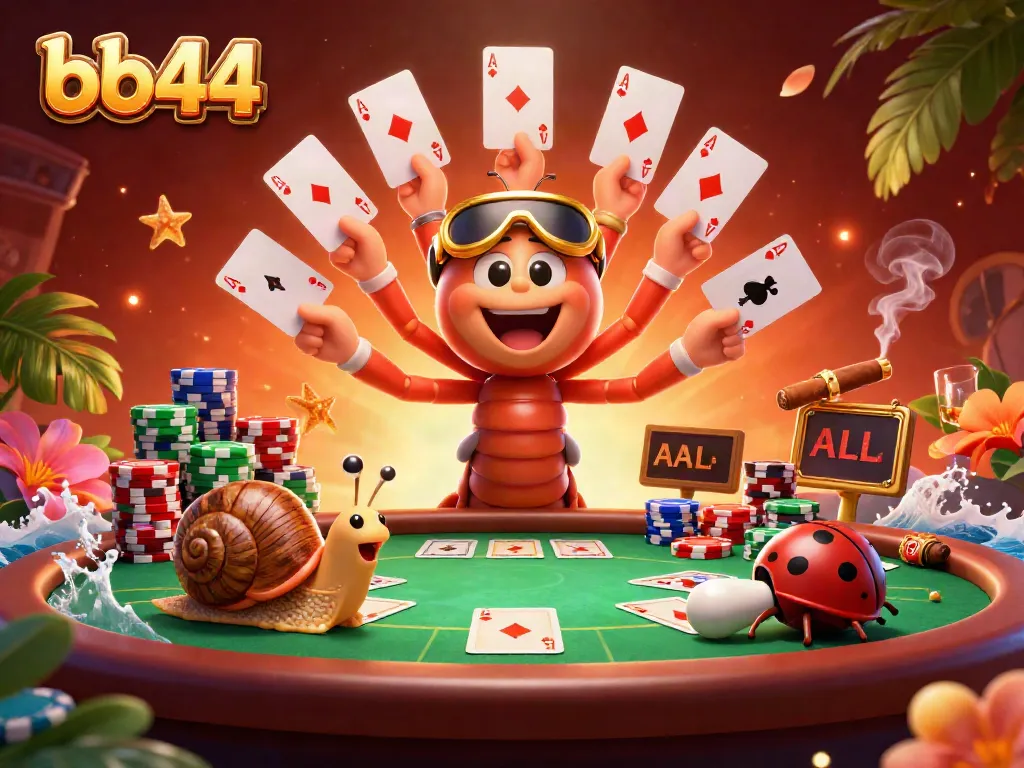 Engage with bb44's thrilling casino scene featuring characters in a vibrant poker game setup.