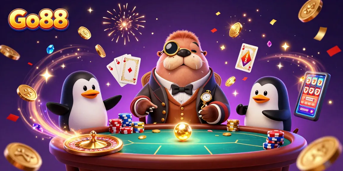 Trò chơi hấp dẫn tại Go88 với chú hải mã vui vẻ và dealer chuyên nghiệp trong sòng bạc trực tuyến.