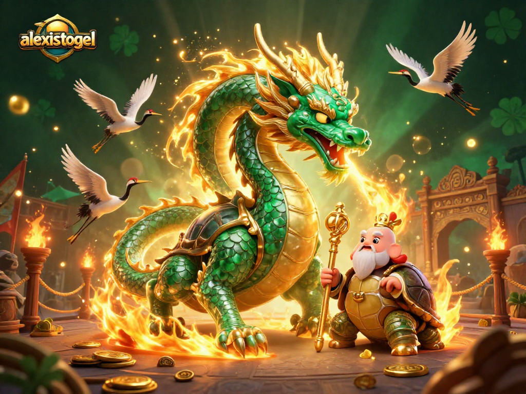 Gambarlah momen seru judi di alexistogel dengan naga emerald dan penyu bijak.