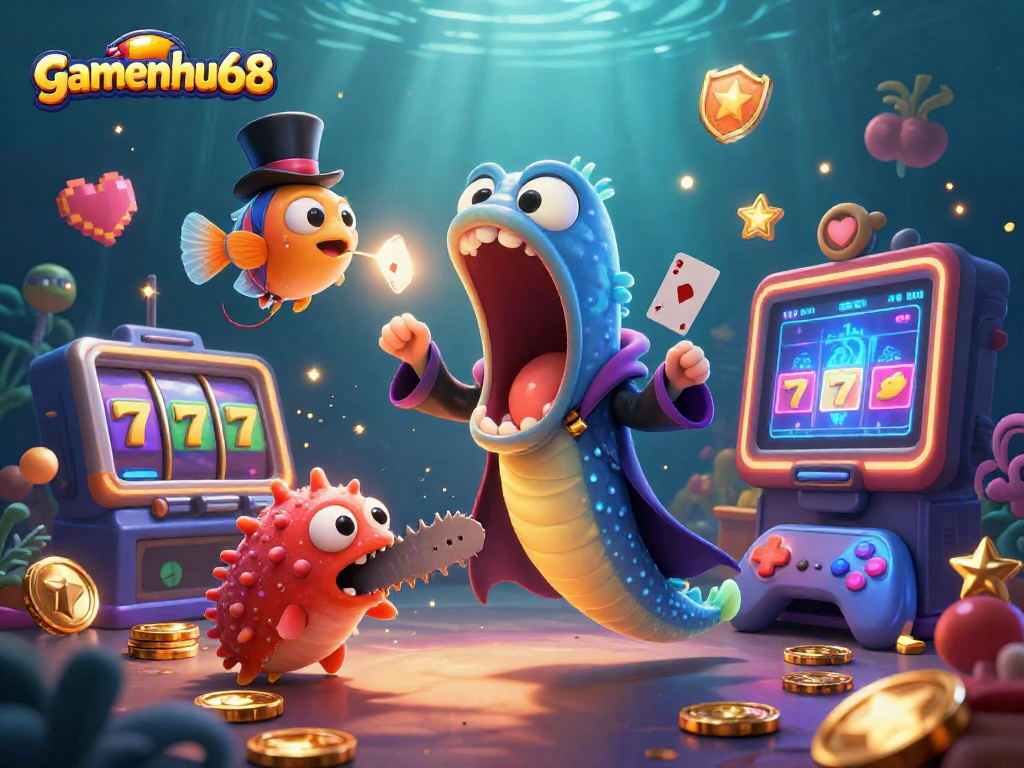Experience the thrill at gamenohu68 with a vibrant underwater casino spectacle featuring animated creatures.