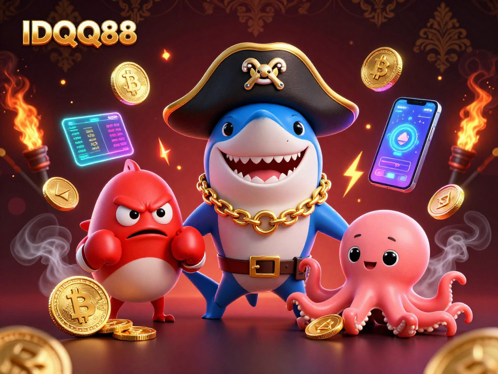 IDQQ88 offers thrilling crypto gaming experiences with a colorful underwater scene featuring exciting characters.