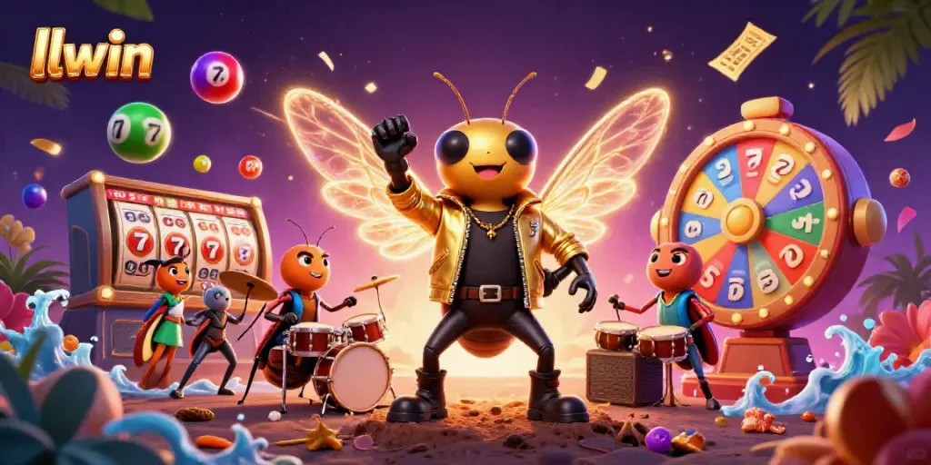 Experience immersive gameplay vibes with llwin as a cicada rock star performs in a vibrant casino scene.