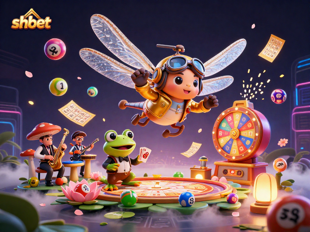 Engage in thrilling fun at shbet with vibrant casino games and animated characters in a lively scene.