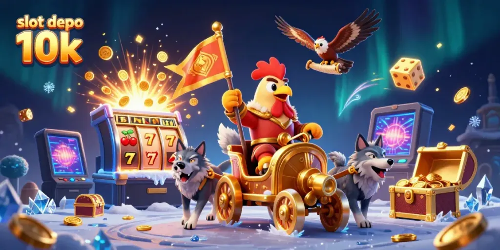 Experience excitement with slot depo 10k in this vibrant casino backdrop, showcasing colorful slot symbols.