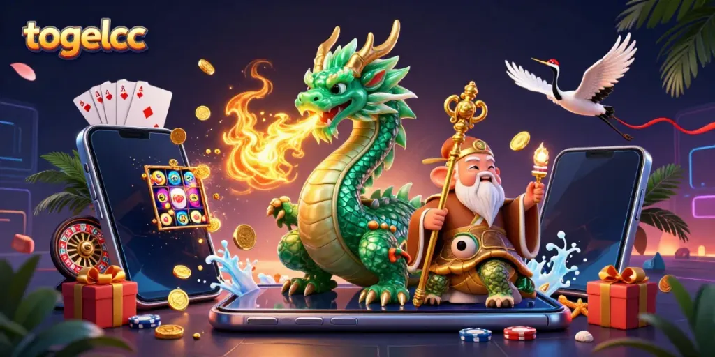 Engage in thrilling lottery games at togelcc with an exciting 3D illustration showcasing vibrant casino elements.