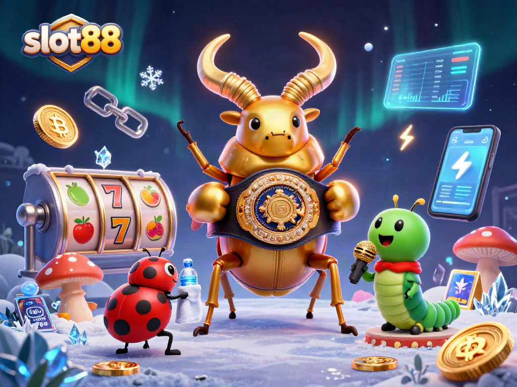 Spin the reels with slot88 amid a colorful casino scene featuring animated characters.