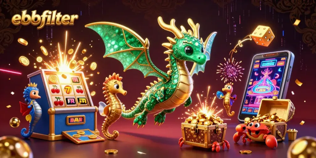 Experience thrilling gameplay at ebbfilter with a vibrant scene featuring casino elements and sea creatures.