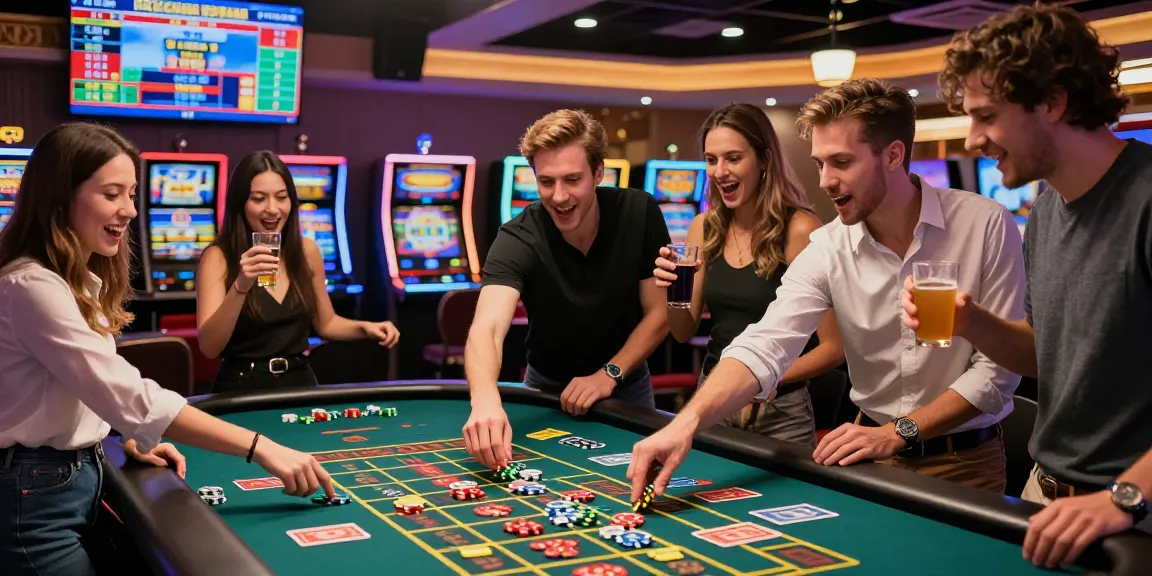 Friends enjoying the thrill of SANTETTOTO at a lively casino table.