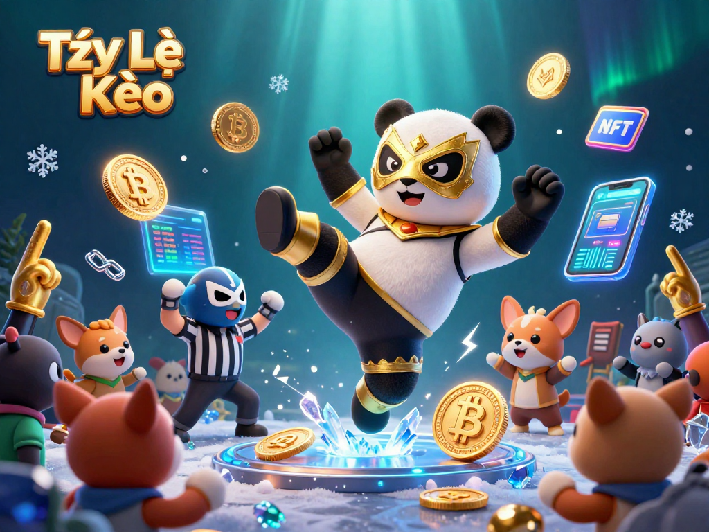 Experience Tỷ Lệ Kèo with a vibrant scene of a panda wrestler and animal spectators celebrating a crypto win.