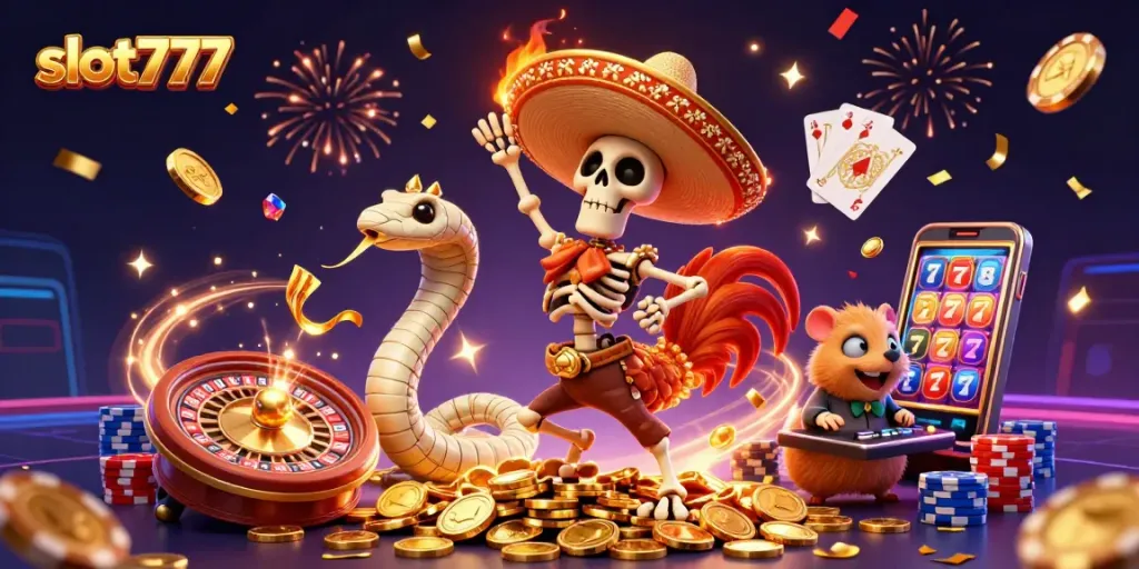 Bermain slot777 dengan karakter kartun meriah di tengah tumpukan koin emas
