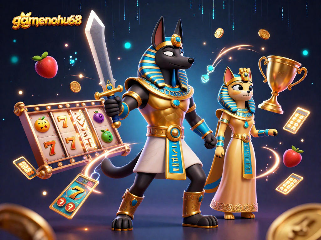 Experience thrilling jackpots at gamenohu68 with an ancient Egyptian warrior and dynamic slot elements.