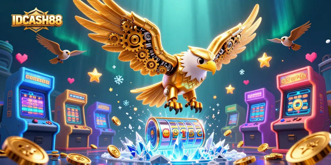 Engage with exciting slot games at IDCASH88 with a dynamic, richly detailed 3D casino illustration.
