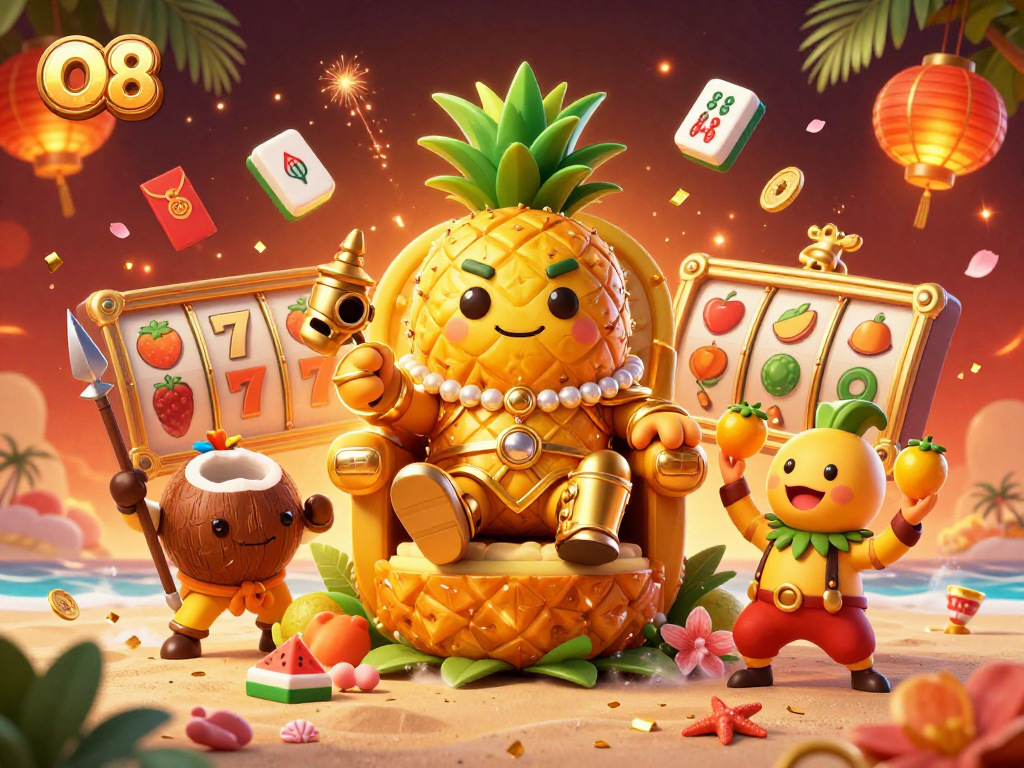 Experience thrilling gaming with O8's vibrant casino adventure featuring a golden pineapple king.
