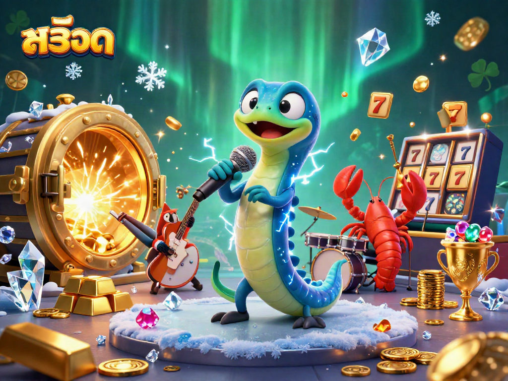 Engage with สล็อต-themed casino fun featuring vibrant underwater DJ show and treasure elements.