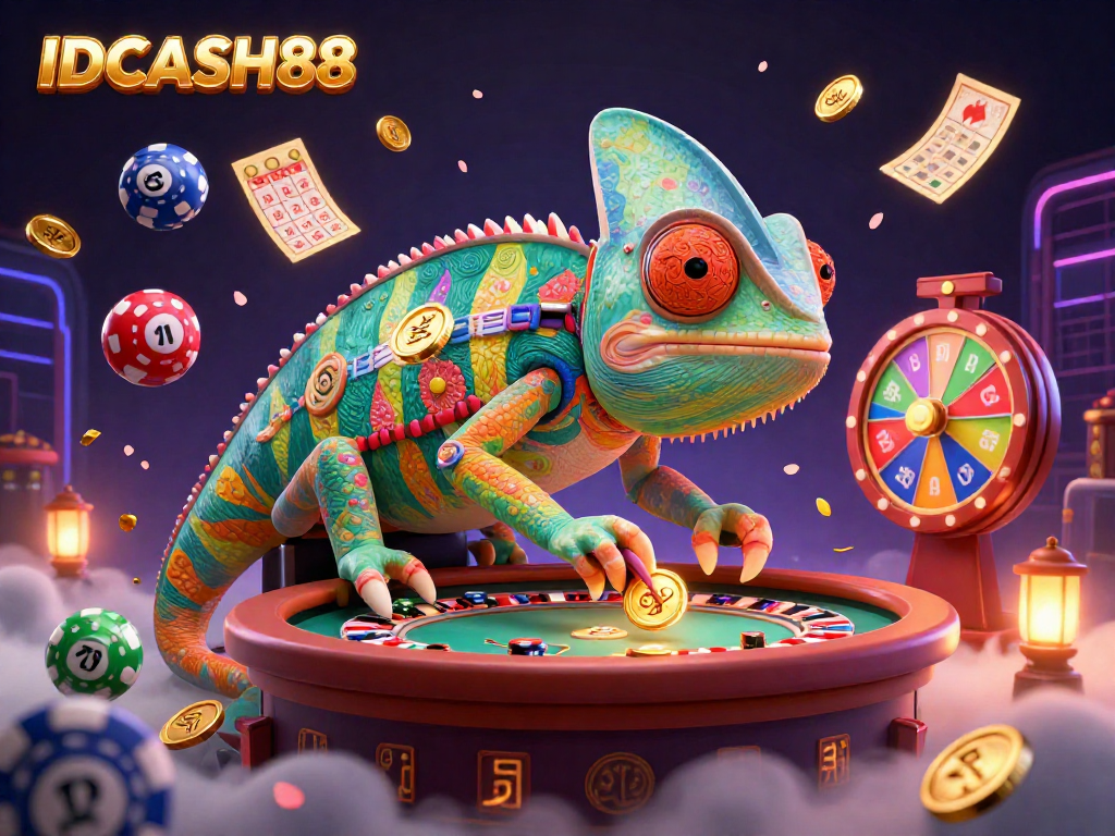 Experience the thrilling world of IDCASH88 with a vibrant 3D illustration of gaming excitement.