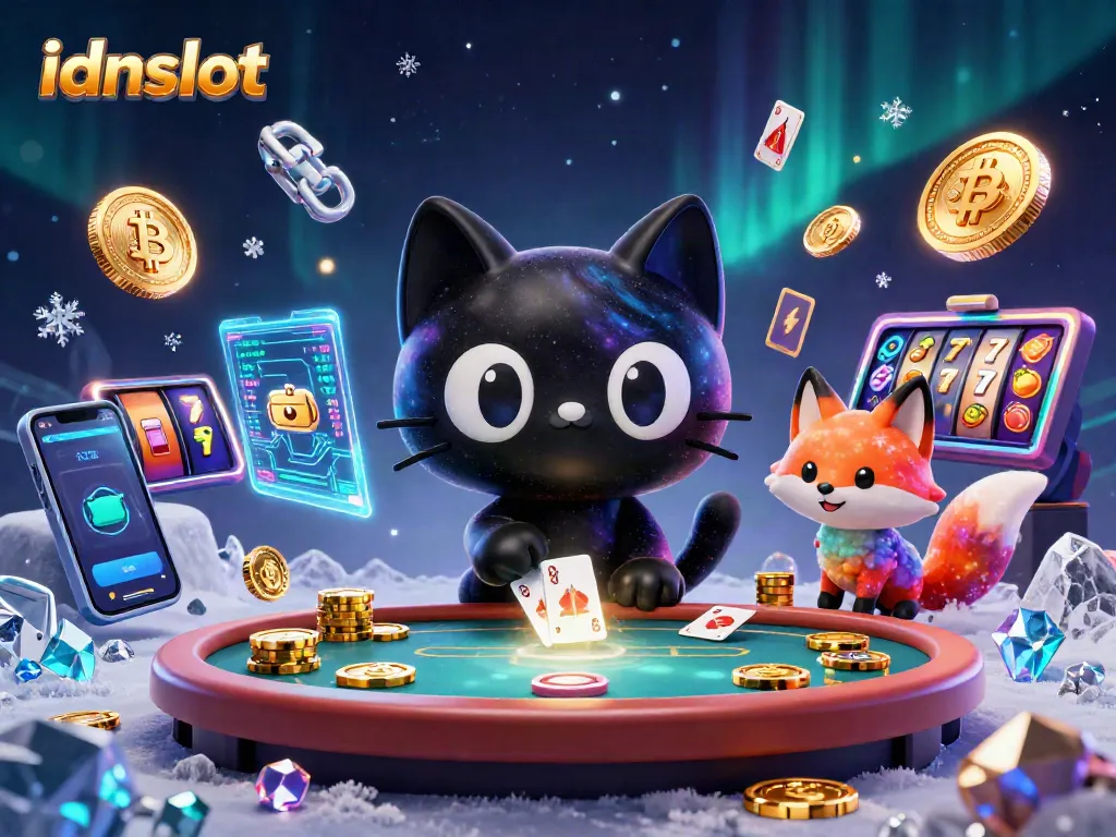 Engage with idnslot in a vibrant cosmic casino scene featuring animated characters and dynamic symbols.
