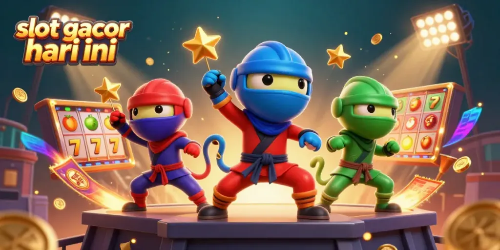 Ilustrasi menarik tentang slot gacor hari ini dengan chameleon ninja dan elemen kasino dinamis.