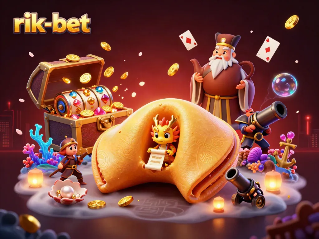 Engage with rik-bet's dynamic casino action featuring fortune cookies, gold, and slot elements.