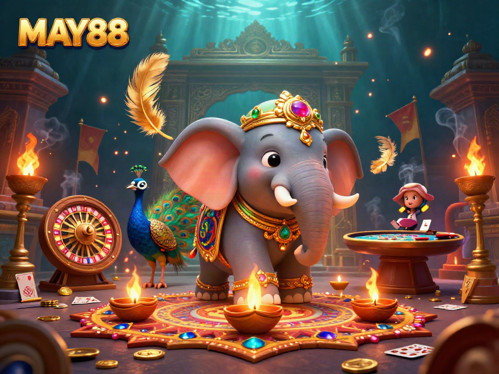 MAY88 offers thrilling online gambling experiences with colorful characters and dynamic casino elements.
