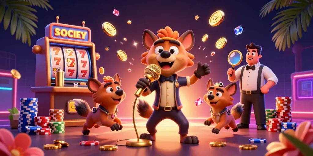 Experience the thrill of slot depo 5k with animated hyenas in a lively casino club.