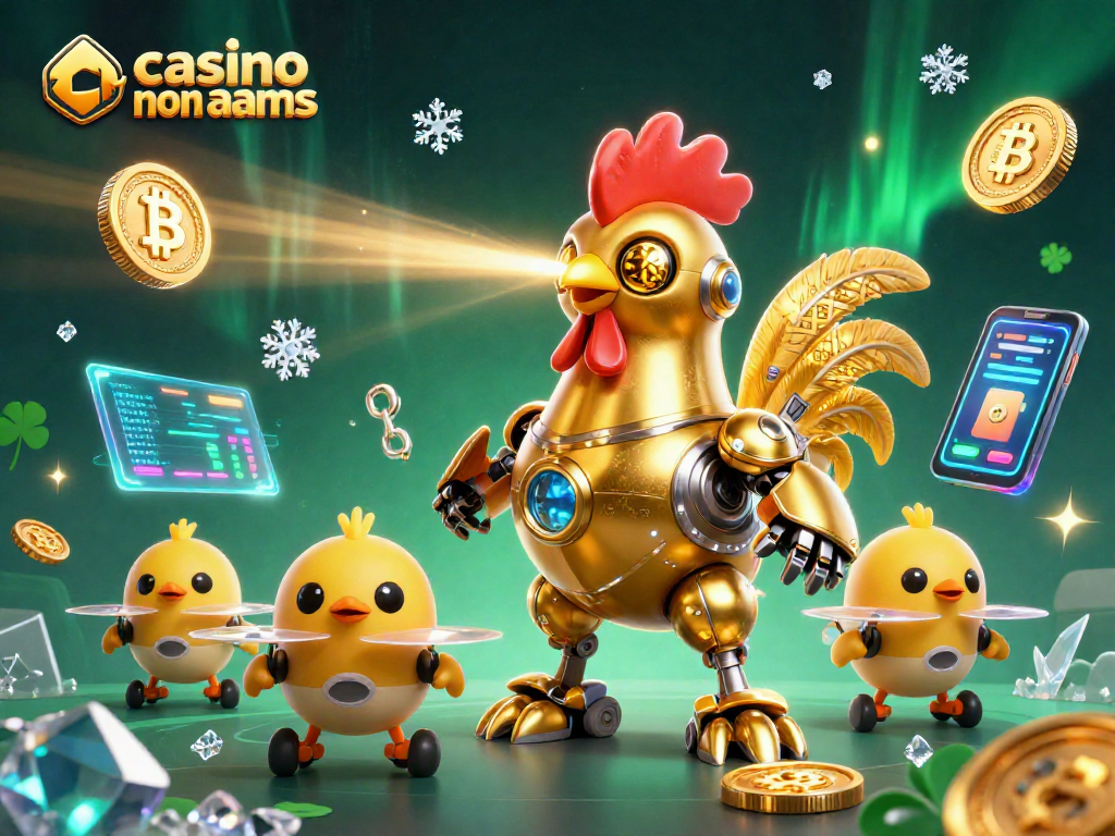 Un gioco entusiasmante di casino non aams con robot gallo d'oro e baby chick droni.