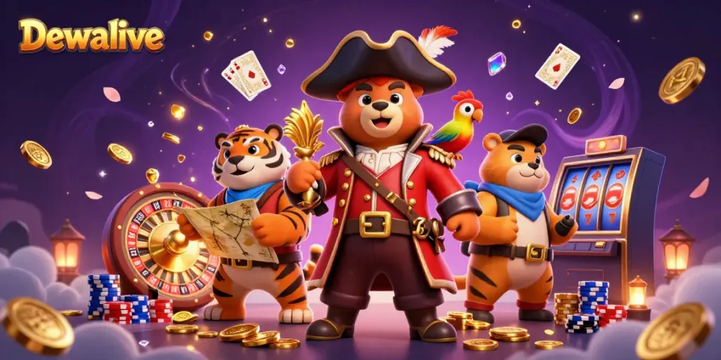 Experience the thrill of Dewalive with a pirate-themed 3D casino adventure surrounded by treasures.