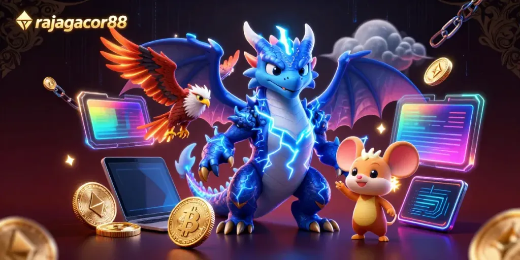 Engage with the rajagacor88 experience as the thunder dragon and wind hawk soar amid financial elements.