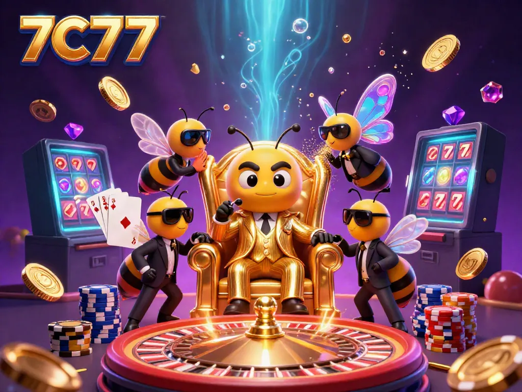 Experience excitement with 7C77's vibrant game scene featuring unique characters and dynamic casino elements.